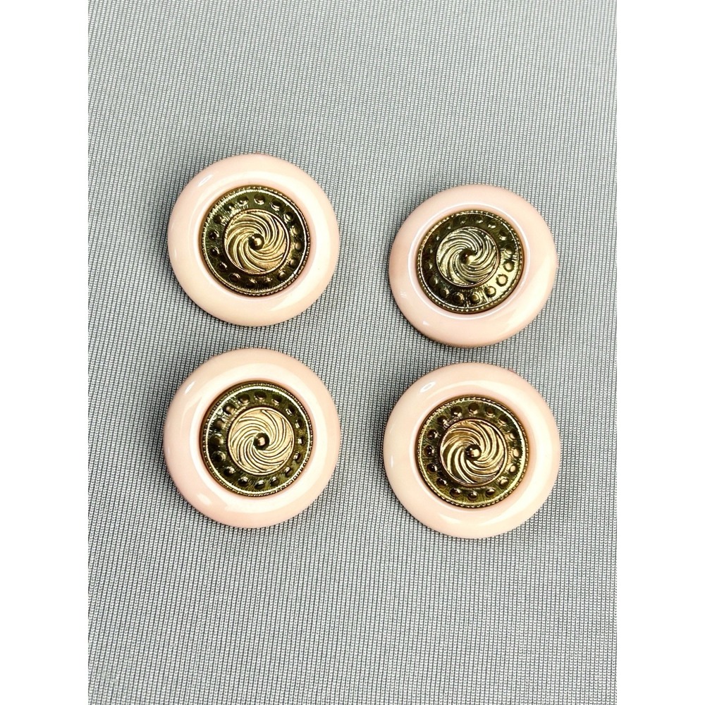 Vintage Gold Tone & Light Pink Plastic Coat Buttons Set Of 4
